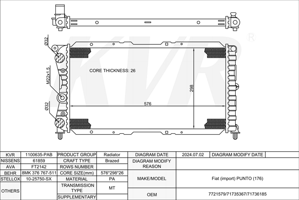 FIAT HATCHBACK,1993-99 176 A4.000 RADIATOR