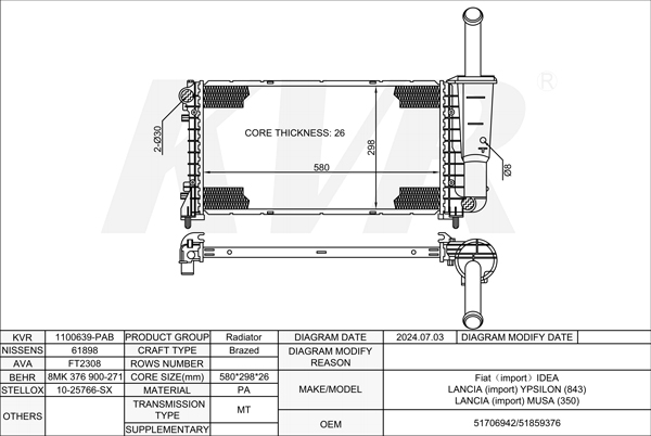 FIAT MPV,2003- 843 A1.000 RADIATOR