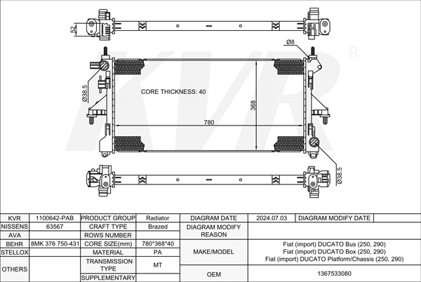 FIAT BUS,2006- 250 A1.000 RADIATOR