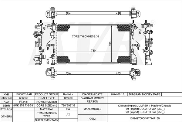 FIAT BUS,2006- F1CE0481D RADIATOR