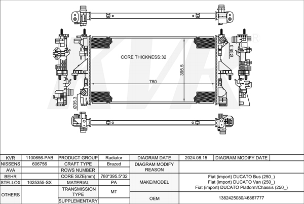 FIAT BUS,2011- F1AE3481E RADIATOR