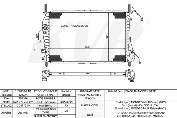 FORD SALOON,2000-07 QJBB RADIATOR