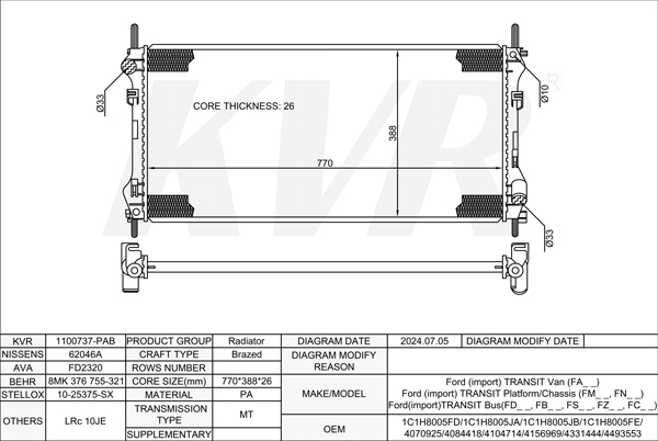 FORD BOX,2000-06 F3FA RADIATOR