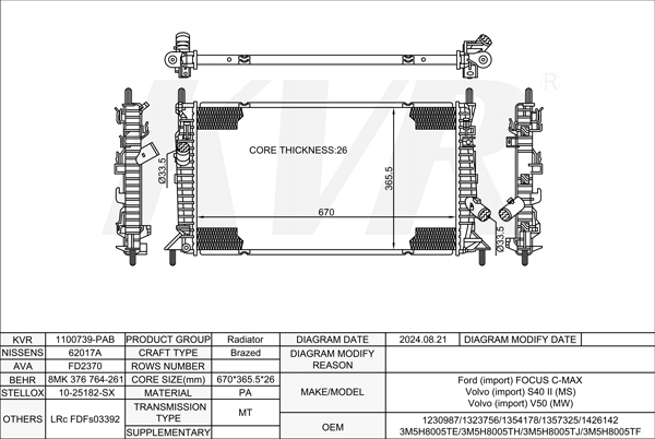FORD MPV,2003-07 G6DF RADIATOR