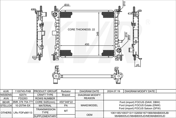 FORD HATCHBACK,1998-2007 FYDH RADIATOR