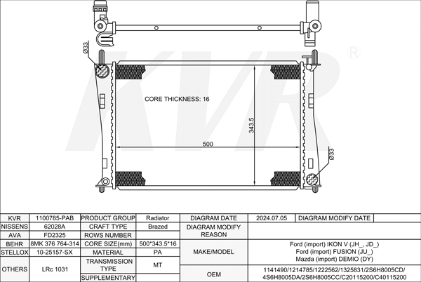 FORD HATCHBACK,2001-10 FYJB RADIATOR
