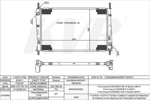 FORD SALOON,2000-07 CJBB RADIATOR