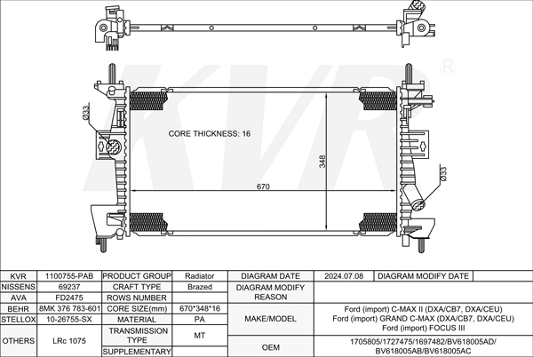 FORD MPV,2010- MUDA RADIATOR