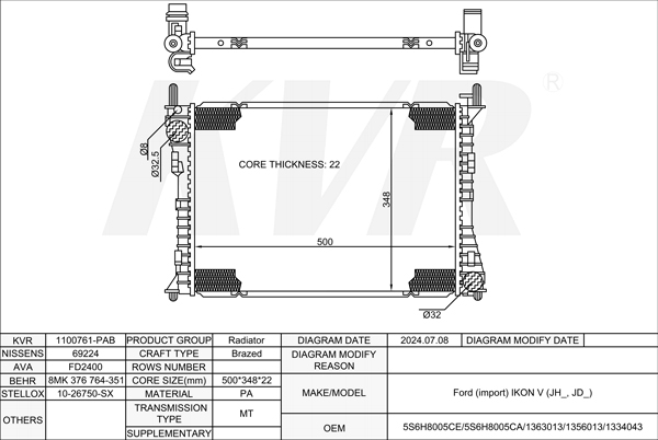 FORD HATCHBACK,2001-10 N4JB RADIATOR
