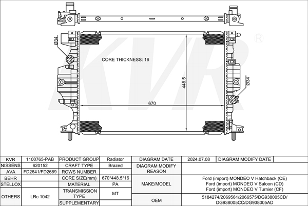 FORD HATCHBACK,2014- T7CA RADIATOR