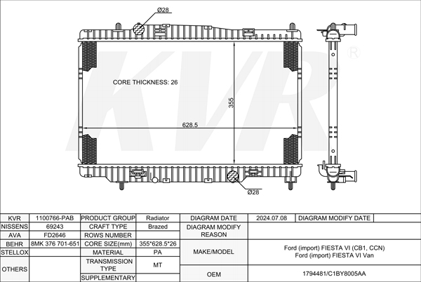 FORD HATCHBACK,2013-17 JTJA RADIATOR