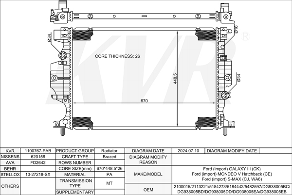 FORD MPV,2015- R9CD RADIATOR