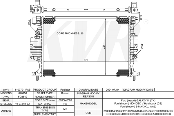 FORD MPV,2015- R9CD RADIATOR