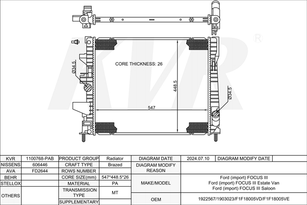 FORD HATCHBACK,2012-17 M1DA RADIATOR