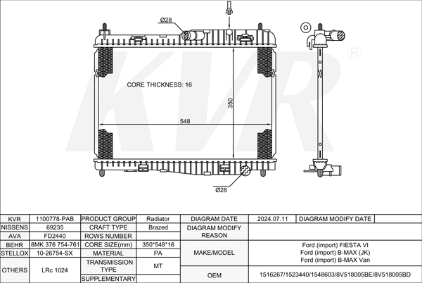FORD HATCHBACK,2008- U5JA RADIATOR