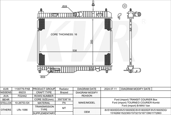 FORD BOX,2014- T3CC RADIATOR