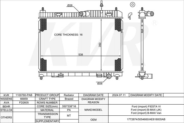 FORD HATCHBACK,2008- IQJA RADIATOR