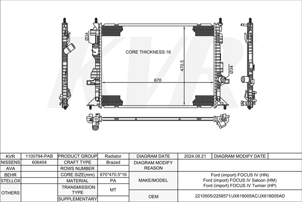 FORD HATCHBACK,2018- Z2DA RADIATOR