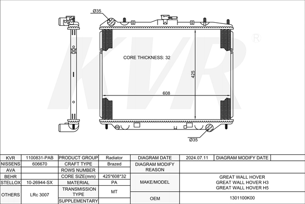 GREAT WALL SUV,2005-08 4G64 RADIATOR