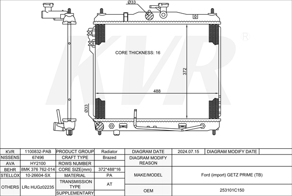 HYUNDAI HATCHBACK,2002- G4EA RADIATOR