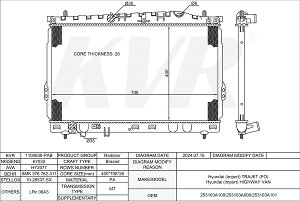 HYUNDAI MPV,2000-08 G4JP-G RADIATOR