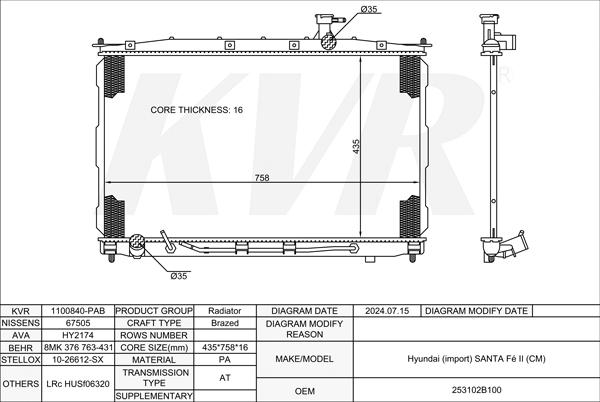 HYUNDAI Closed Off-Road Vehicle,2005- G6BA RADIATOR
