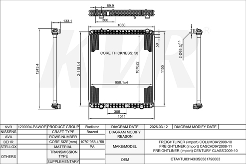 FREIGHTLINER,2008-11 RADIATOR