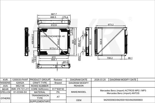 MERCEDES BENZ,2002- OM 541.990 RADIATOR