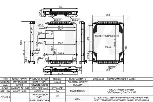 IVECO,1993-2002 8280.42S. TCA RADIATOR