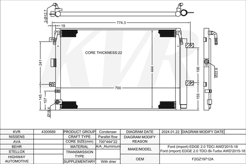 FORD SUV,2015-18 T9CE CONDENSER