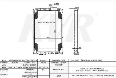 NEOPLAN,1992- D 2866 LOH 06 RADIATOR