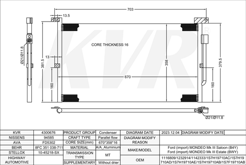 FORD SALOON,2000-07 LCBD CONDENSER
