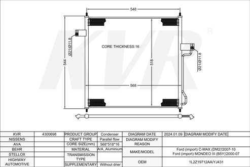 FORD MPV,2007-10 HWDA CONDENSER