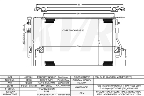 FORD HATCHBACK,1996-2000 SEA CONDENSER