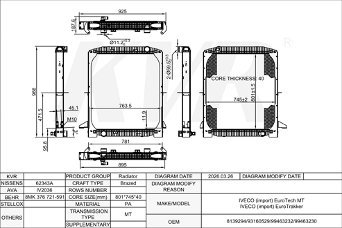 IVECO,1992-98 8360.46R.416 TCA RADIATOR