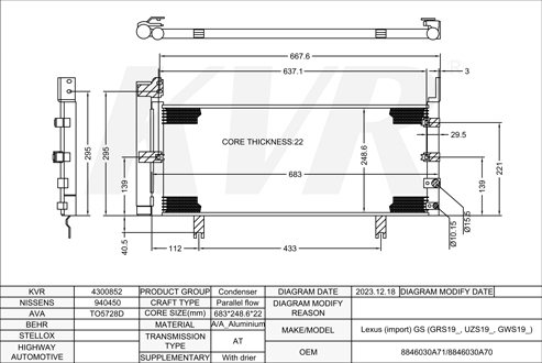 LEXUS SALOON,2005-11 2GR-FSE CONDENSER