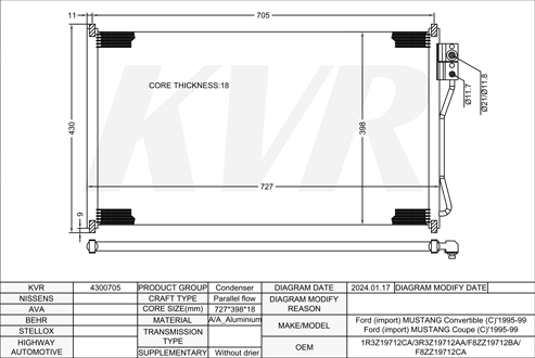 FORD CONVERYIBLE,1995-99 99WSFI CONDENSER