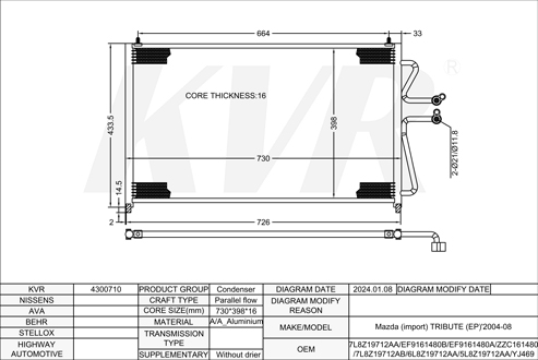 MAZDA SUV,2004-08 L3-VE CONDENSER