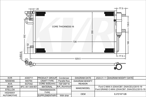 FORD MPV,2015-19  M9DB CONDENSER