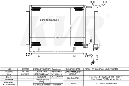 FORD HATCHBACK,2017- XPJA CONDENSER