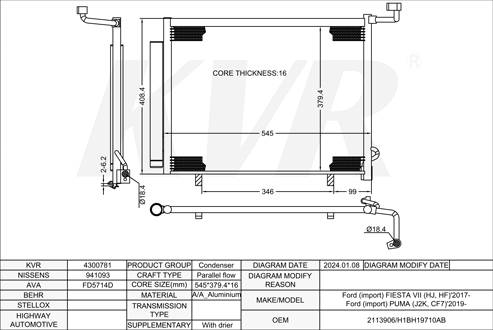FORD HATCHBACK,2017- M0JA CONDENSER